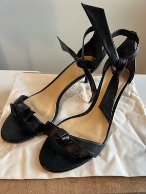 Alexandre Birman Black Leather Knot-Ankle Wrap Sandals